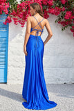 Tirantes de Espagueti Azul Real Vestido de Fiesta