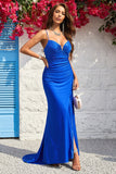 Tirantes de Espagueti Azul Real Vestido de Fiesta