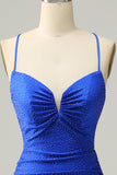Sirena Tirantes de Espagueti Azul Real Vestido de Fiesta Con Cuentas