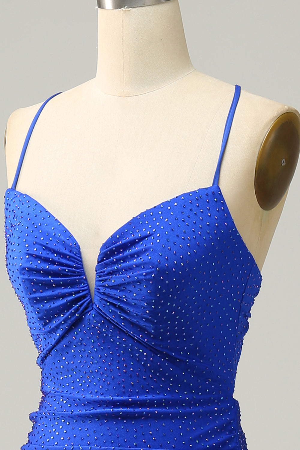 Sirena Tirantes de Espagueti Azul Real Vestido de Fiesta Con Cuentas
