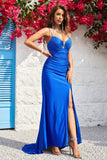 Tirantes de Espagueti Azul Real Vestido de Fiesta