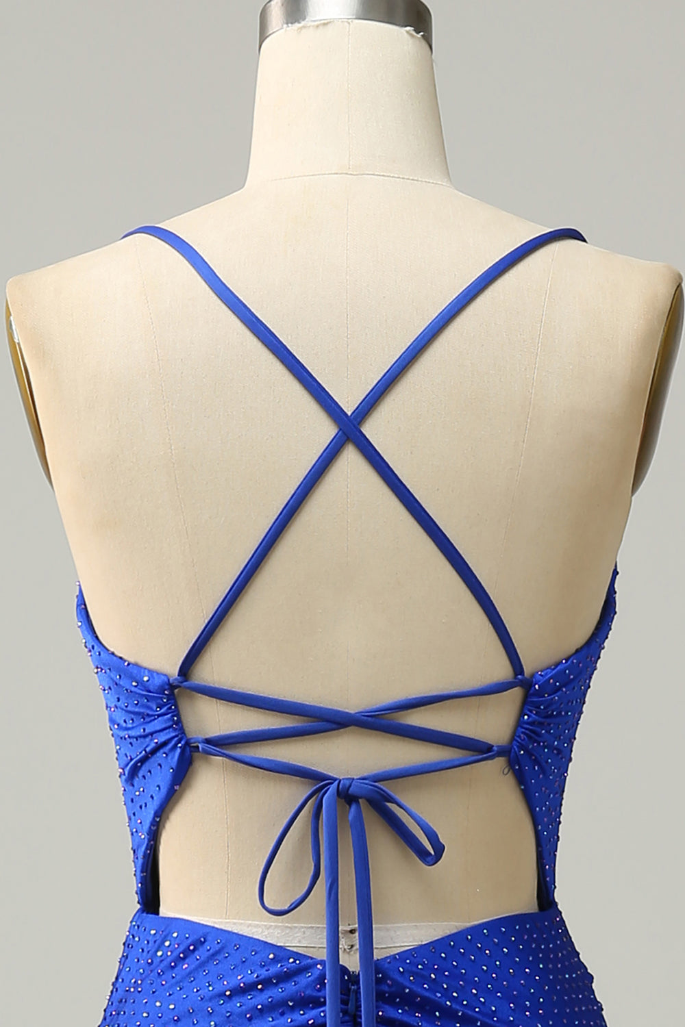 Sirena Tirantes de Espagueti Azul Real Vestido de Fiesta Con Cuentas