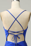 Sirena Tirantes de Espagueti Azul Real Vestido de Fiesta Con Cuentas