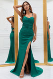 Sirena Tirantes de Espagueti Vestido de Fiesta Verde Oscuro
