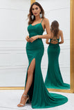 Sirena Tirantes de Espagueti Vestido de Fiesta Verde Oscuro