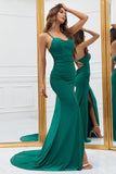 Sirena Tirantes de Espagueti Vestido de Fiesta Verde Oscuro