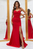 Sirena Tirantes de Espagueti Rojo Vestido de Fiesta