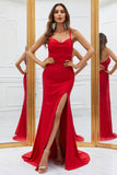Sirena Tirantes de Espagueti Rojo Vestido de Fiesta