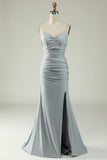 Sirena Tirantes de Espagueti Gris Vestido de Fiesta