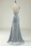 Tirantes de Espagueti Gris Vestido de Fiesta