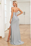 Tirantes de Espagueti Gris Vestido de Fiesta