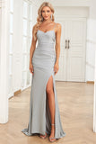 Tirantes de Espagueti Gris Vestido de Fiesta