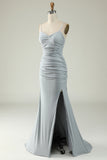 Sirena Tirantes de Espagueti Gris Vestido de Fiesta