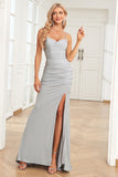 Tirantes de Espagueti Gris Vestido de Fiesta