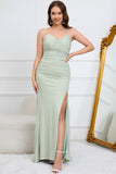 Tirantes de Espagueti Sirena Verde Claro Vestido de Fiesta