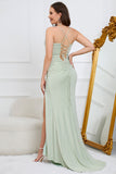 Tirantes de Espagueti Sirena Verde Claro Vestido de Fiesta