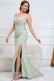 Tirantes de Espagueti Sirena Verde Claro Vestido de Fiesta