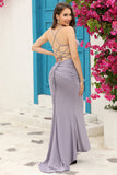 Sirena Tirantes de Espagueti Gris Azul Vestido de Fiesta