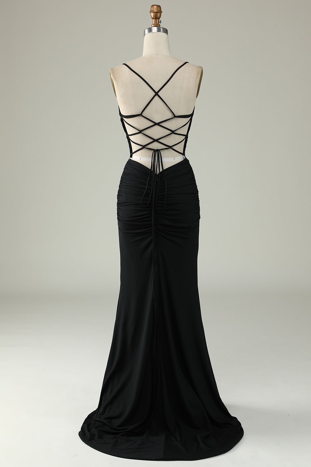 Sirena Tirantes de Espagueti Negro Vestido de Fiesta