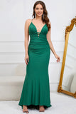 Verde Escuro Vestido de Fiesta Sin Mangas