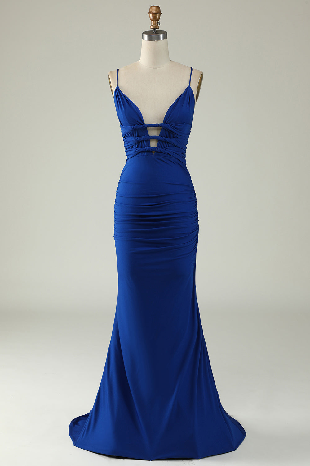 Sirena Tirantes de Espagueti Azul Real Vestido de Fiesta