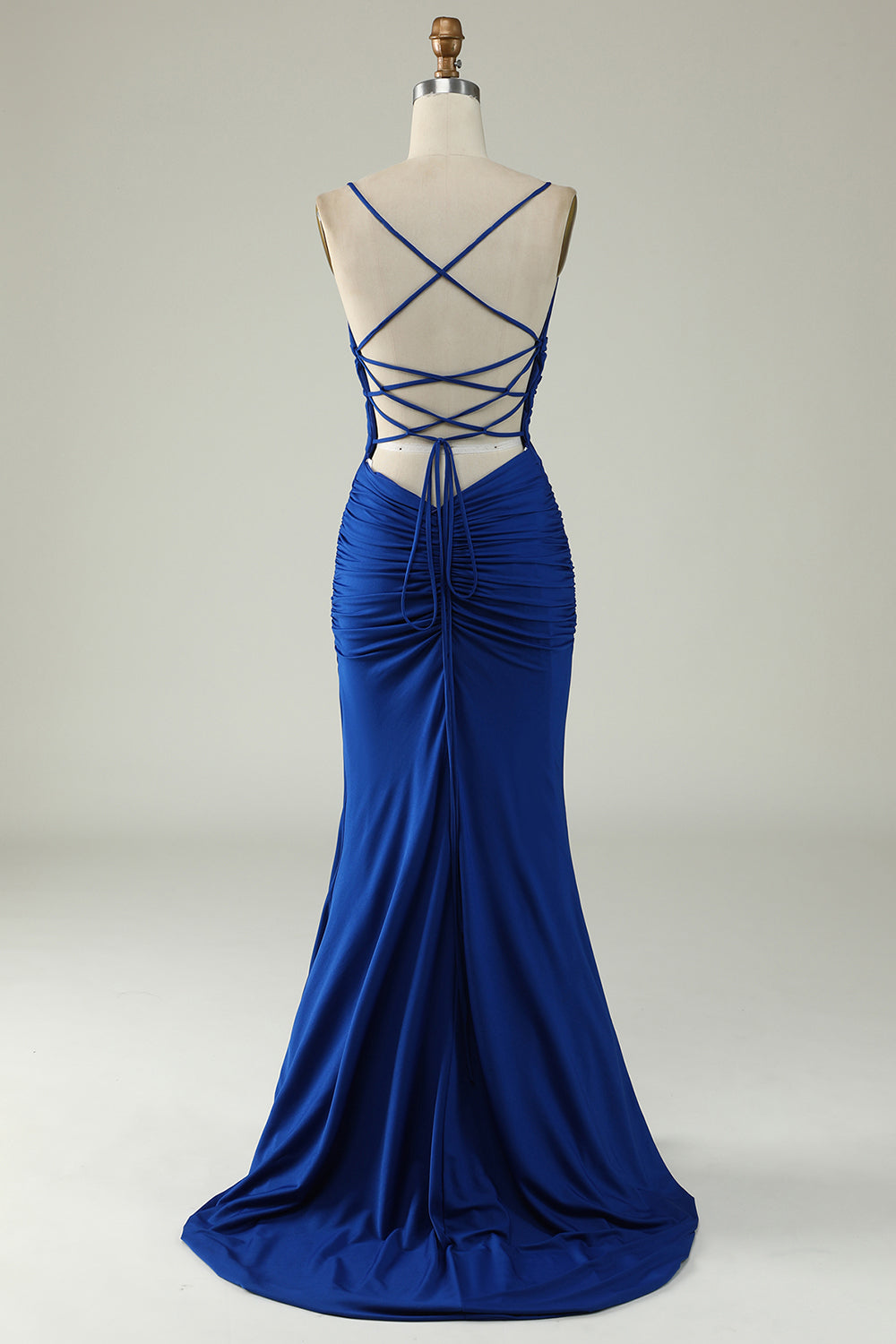 Sirena Tirantes de Espagueti Azul Real Vestido de Fiesta