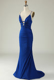 Sirena Tirantes de Espagueti Azul Real Vestido de Fiesta