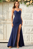Tirantes de Espagueti Azul Marino Vestido de Fiesta