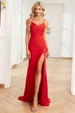 Sirena Tirantes de Espagueti Rojo Vestido de Fiesta