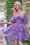 Off the Shoulder A Line Printed Lindo vestido de bienvenida