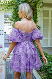 Off the Shoulder A Line Printed Lindo vestido de bienvenida