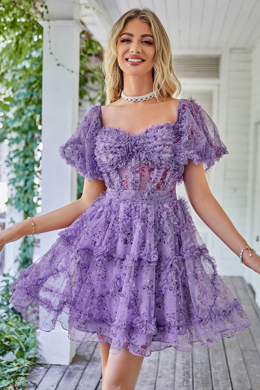 Off the Shoulder A Line Printed Lindo vestido de bienvenida