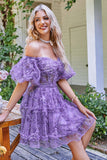 Off the Shoulder A Line Printed Lindo vestido de bienvenida