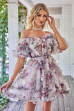 Off the Shoulder A Line Printed Lindo vestido de bienvenida
