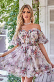 Off the Shoulder A Line Printed Lindo vestido de bienvenida