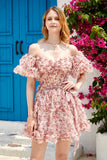 Off the Shoulder A Line Printed Lindo vestido de bienvenida