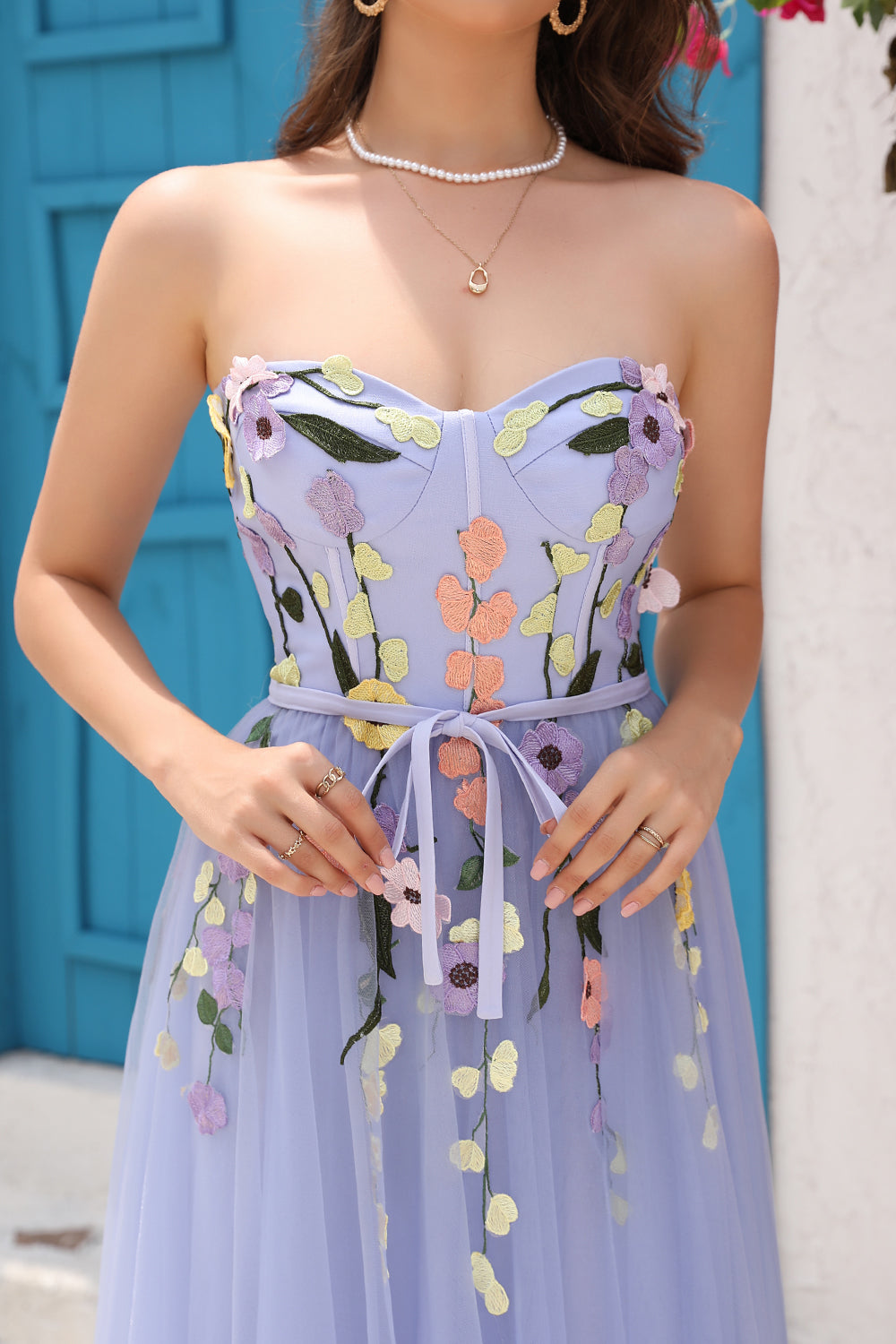 Lavenda A Línea Escote Corazón Vestido de Fiesta con Apliques