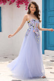 Lavenda A Línea Escote Corazón Vestido de Fiesta con Apliques