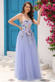 Lavenda A Línea Escote Corazón Vestido de Fiesta con Apliques