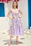 Púrpura A Línea Vestido de Fiesta Con Flores 3D