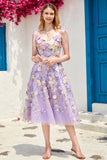 Púrpura A Línea Vestido de Fiesta Con Flores 3D