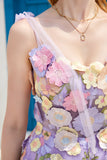 Púrpura A Línea Vestido de Fiesta Con Flores 3D
