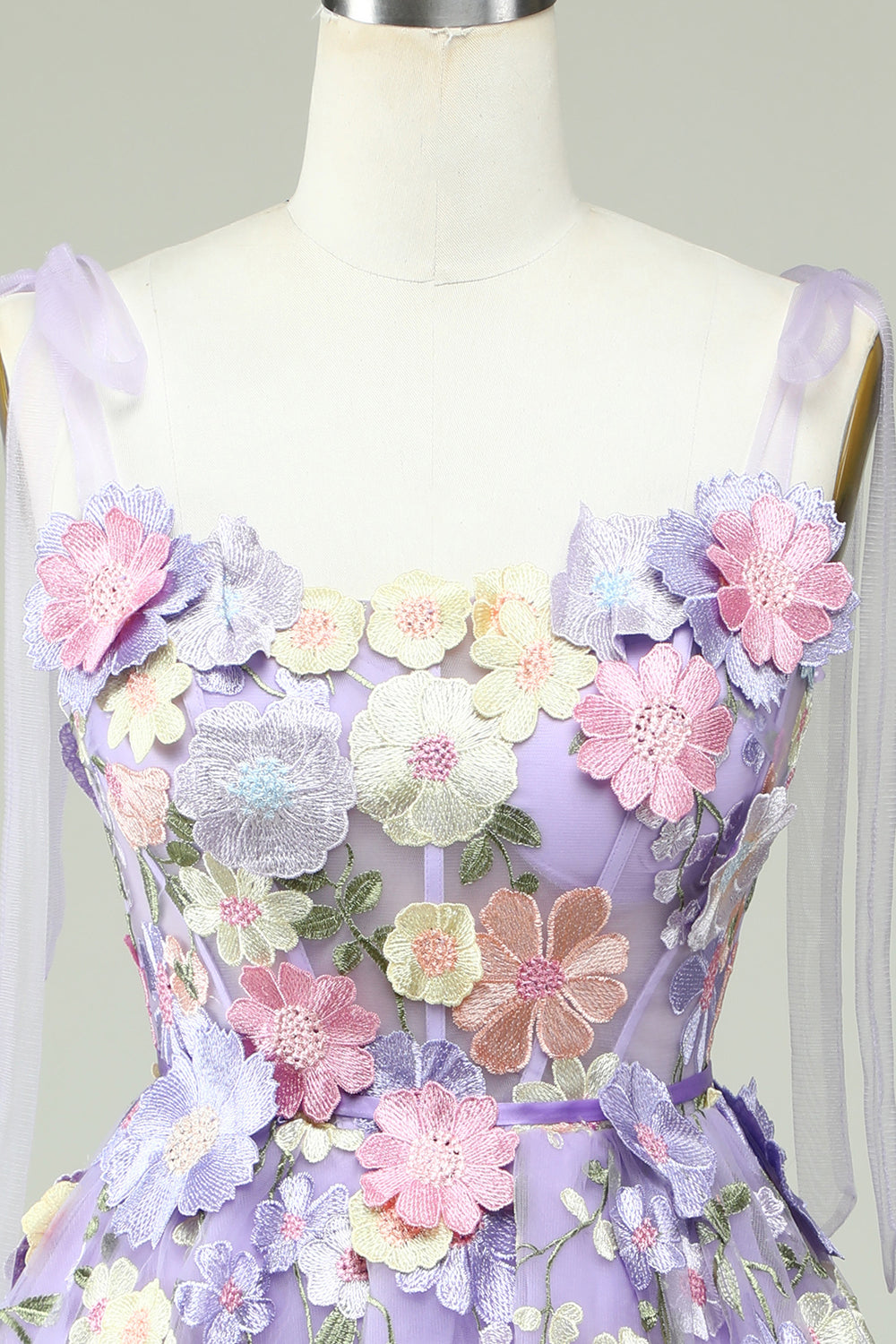 A Línea Correas de Espagueti Púrpura Vestido de Cóctel Con Flores 3D