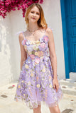 Vestido de bienvenida de corsé lindo púrpura con flores en 3D