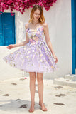 Vestido de bienvenida de corsé lindo púrpura con flores en 3D