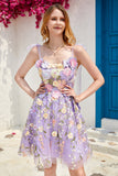 Vestido de bienvenida de corsé lindo púrpura con flores en 3D
