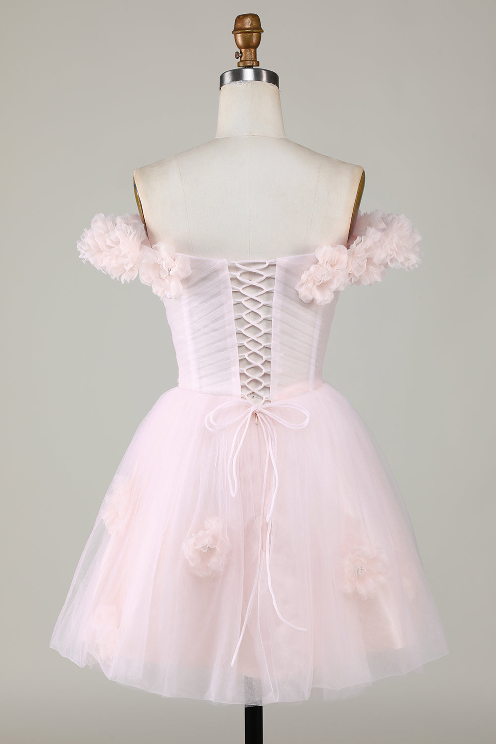 Vestido Corto de Cóctel Con Flores Rosa