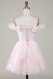 Vestido Corto de Cóctel Con Flores Rosa