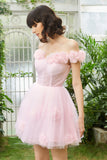Rosa Fuera del Hombro Corsé Vestido de Cóctel