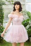 Rosa Fuera del Hombro Corsé Vestido de Cóctel